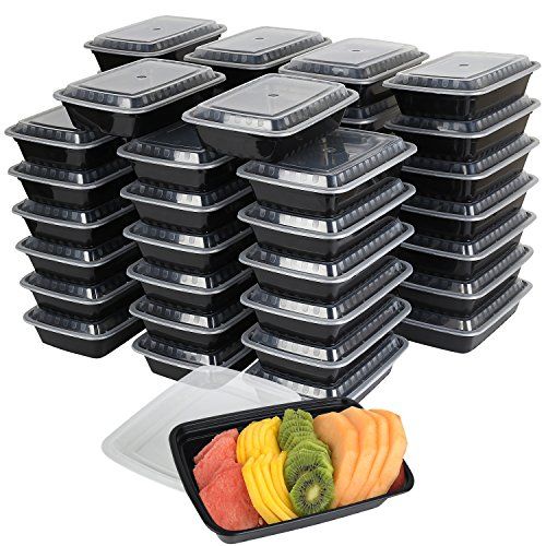 50-Pack Plastic Microwavable Food Containers
