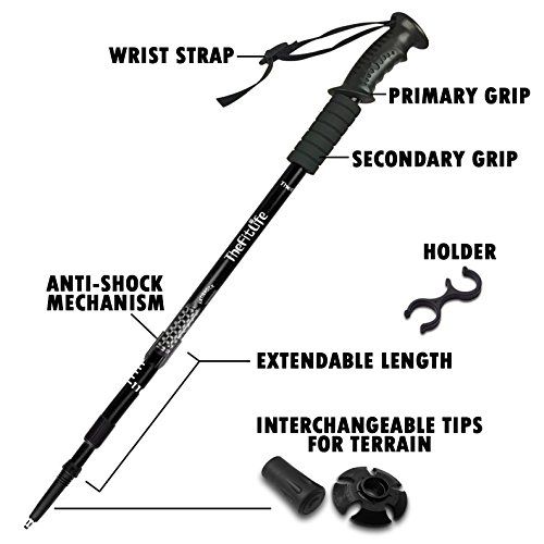 TheFitLife Nordic Walking Trekking Poles - 2 Pack With Antishock And Quick Lock System, Telescopic, Collapsible, Ultralight For Hiking, Camping, Mountaining, Backpacking, Walking, Trekking (Black)