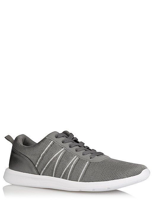 Grey Mesh Lace Up Trainers