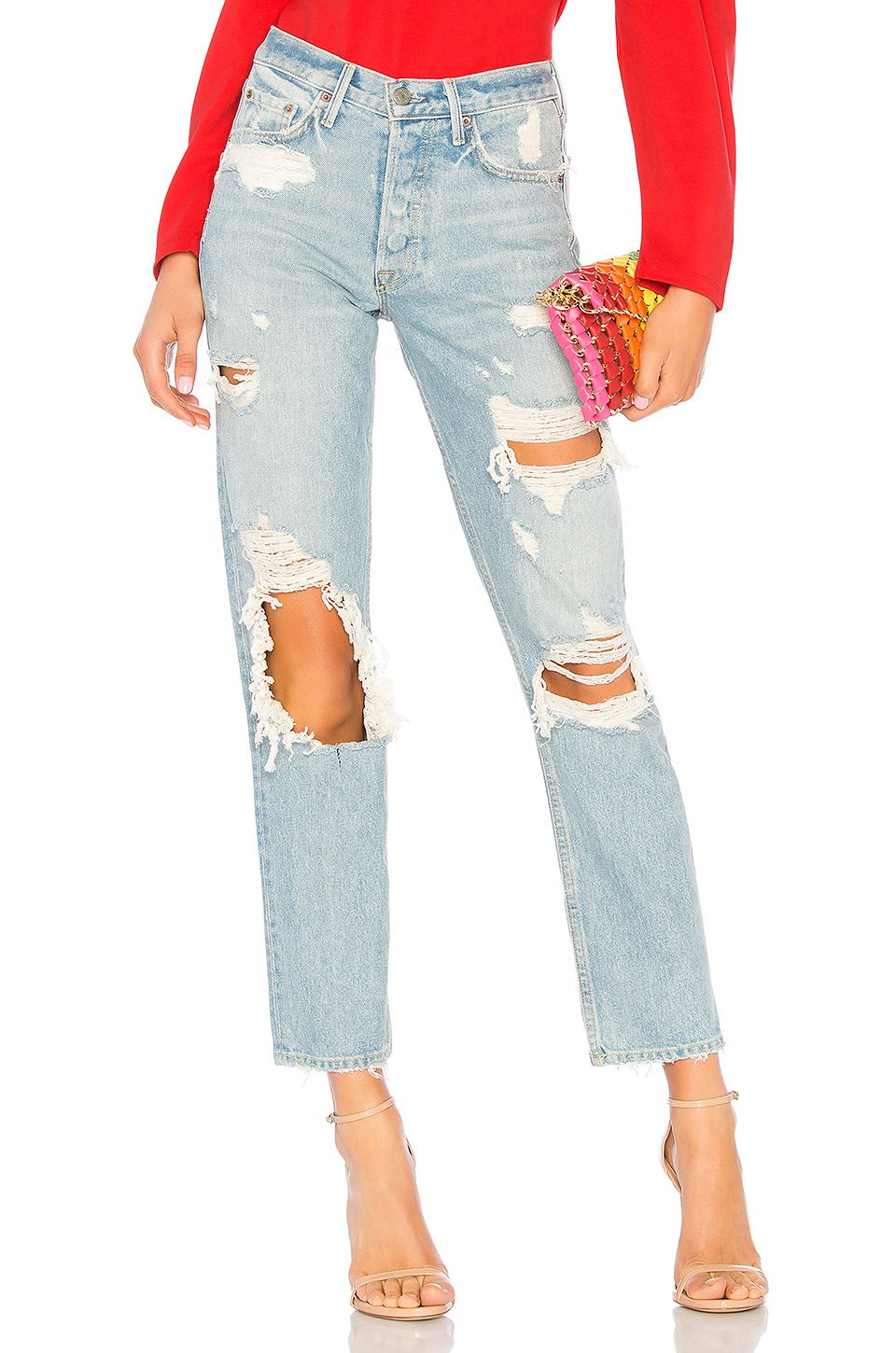 High-Rise Distressed Straight Jean