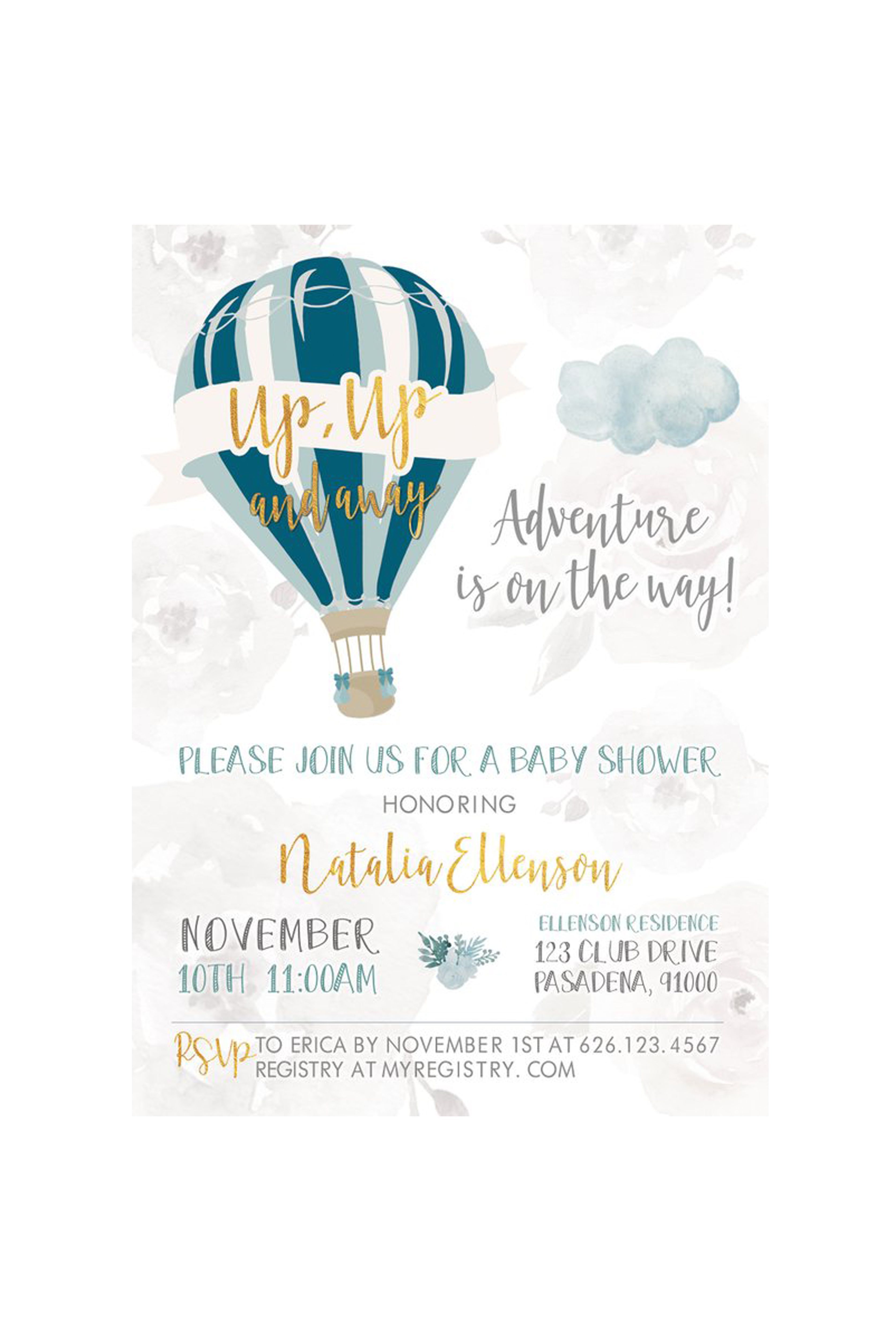 Up Up And Away Baby Shower Invitation