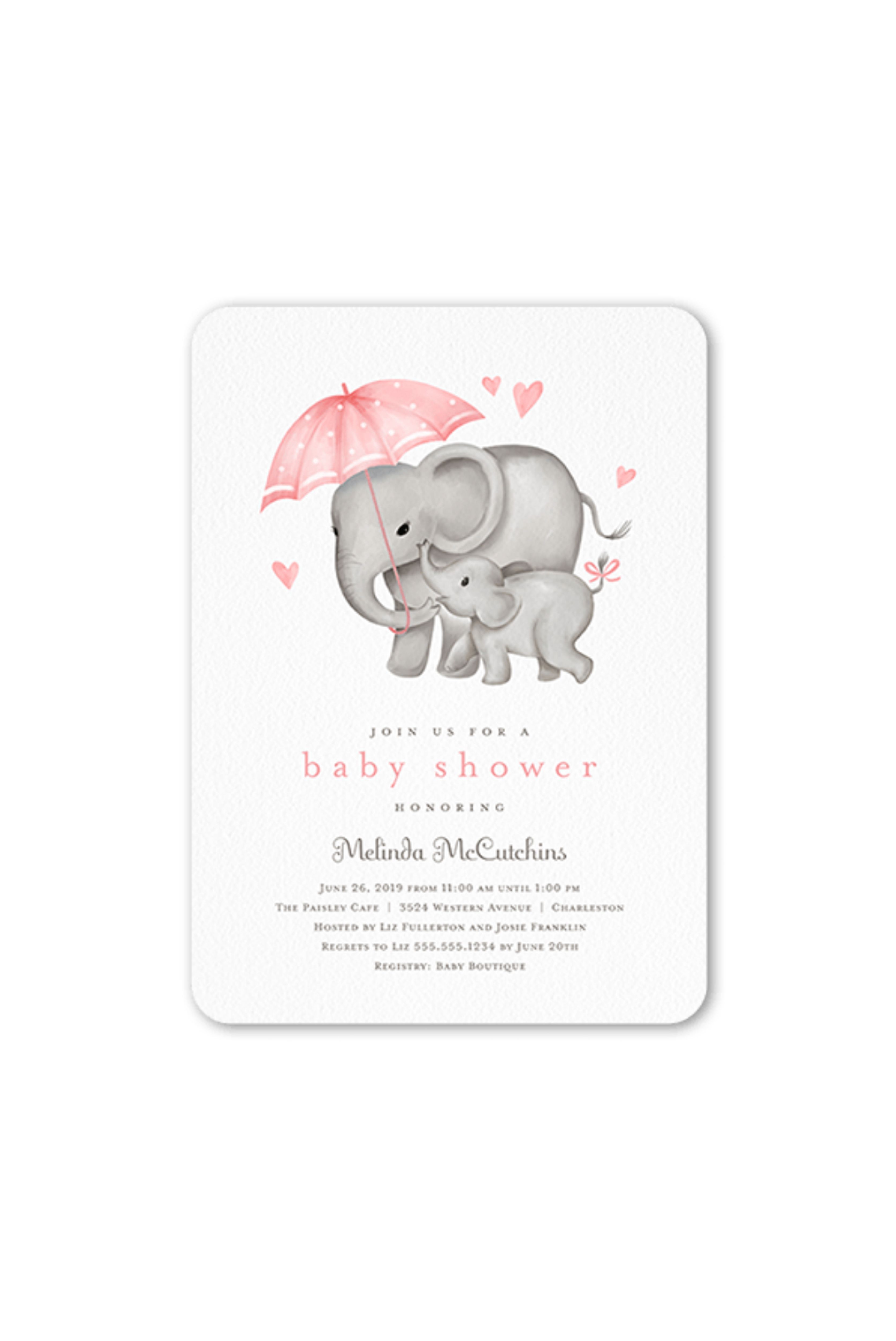 pink baby shower invites girl invitations girls elephant umbrella hearts mum
