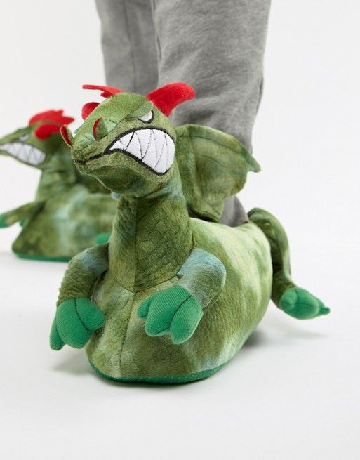 ASOS DESIGN dragon slippers in green