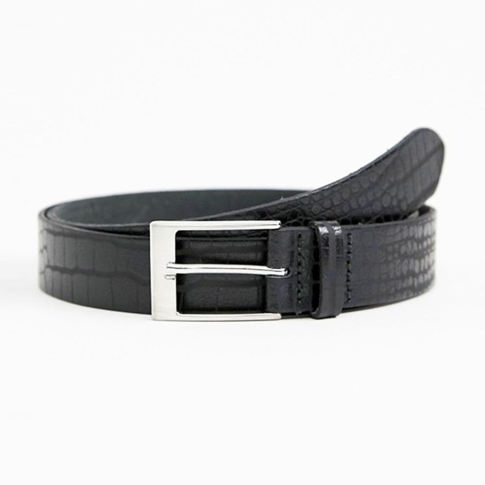 Tom Ford Classic T Logo Crocodile-pattern Leather Belt in Black
