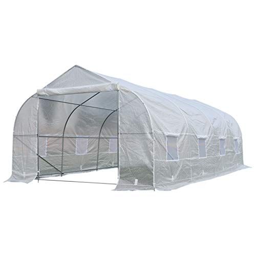 Outsunny 20’ x 10’ x 7’ Deluxe High Tunnel Walk-in Garden Greenhouse Kit - White