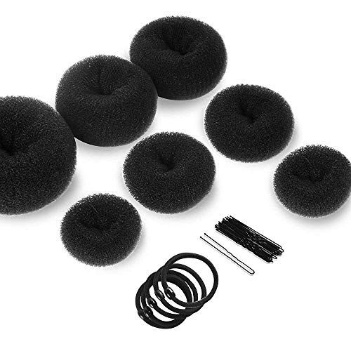 Hair Bun Makers, Teenitor Hair Styling Accessories Kit with 5 Bands& 20 Bobby Pins & 7 Buns for Chignon Hair Styles (2 Small 2 Medium 2 Large 1 Extra-large), Black