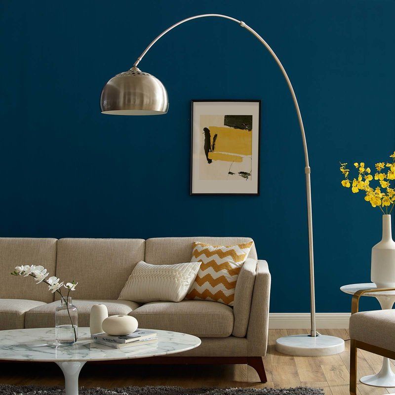 Alaina Round Marble Base Arched Floor Lamp