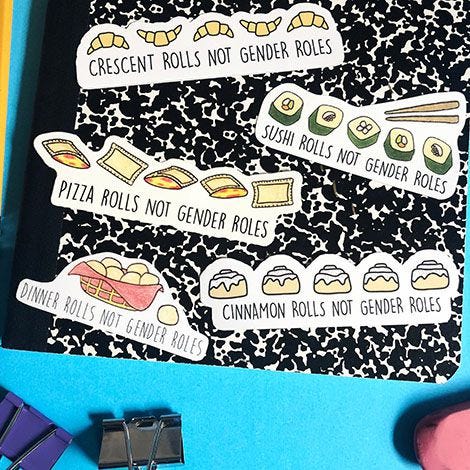 'Pizza Rolls Not Gender Roles' Stickers 