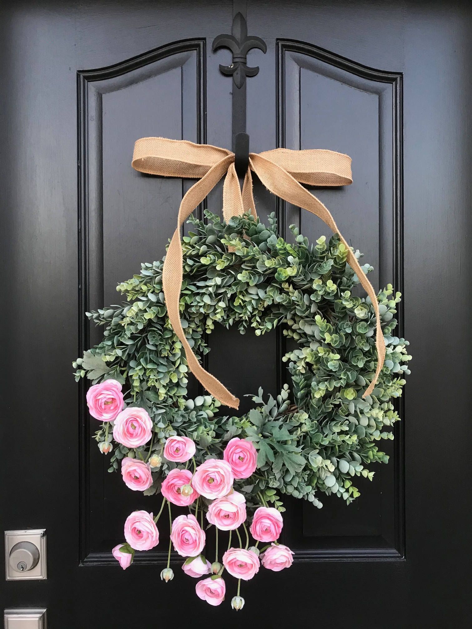 Spring summer front door wreath with buttercups cherry blossom boxwood Flower gift for Mother's Day Birthday present home terrace decor