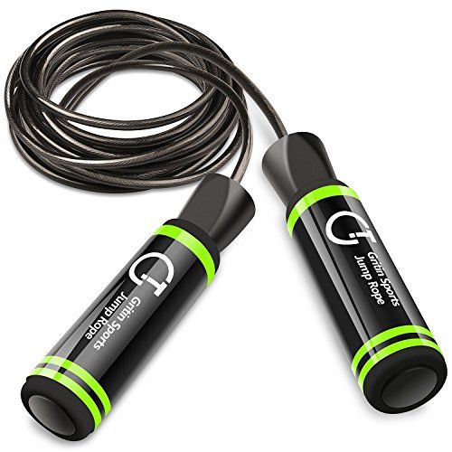 Gritin Skipping Rope, Speed Jump Rope Soft Memory Foam Handle Tangle-free Adjustable Rope & Rapid Ball Bearings Fitness Workouts Fat Burning Exercises Boxing - Spare Rope Length Adjuster Included.
