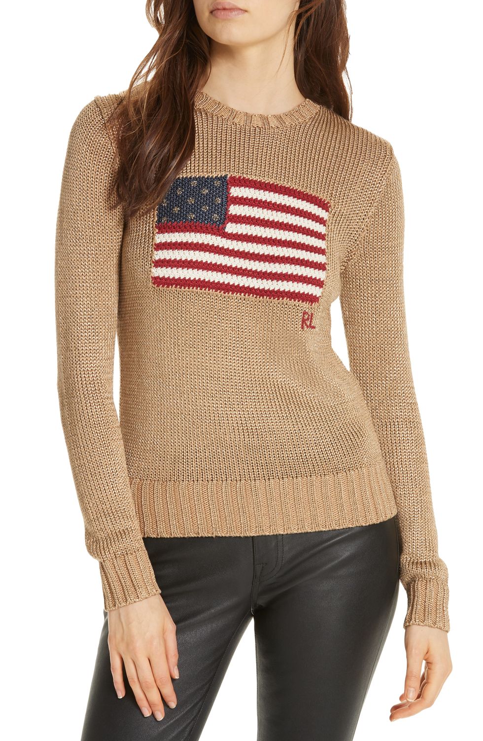 Metallic Cotton Blend Flag Sweater