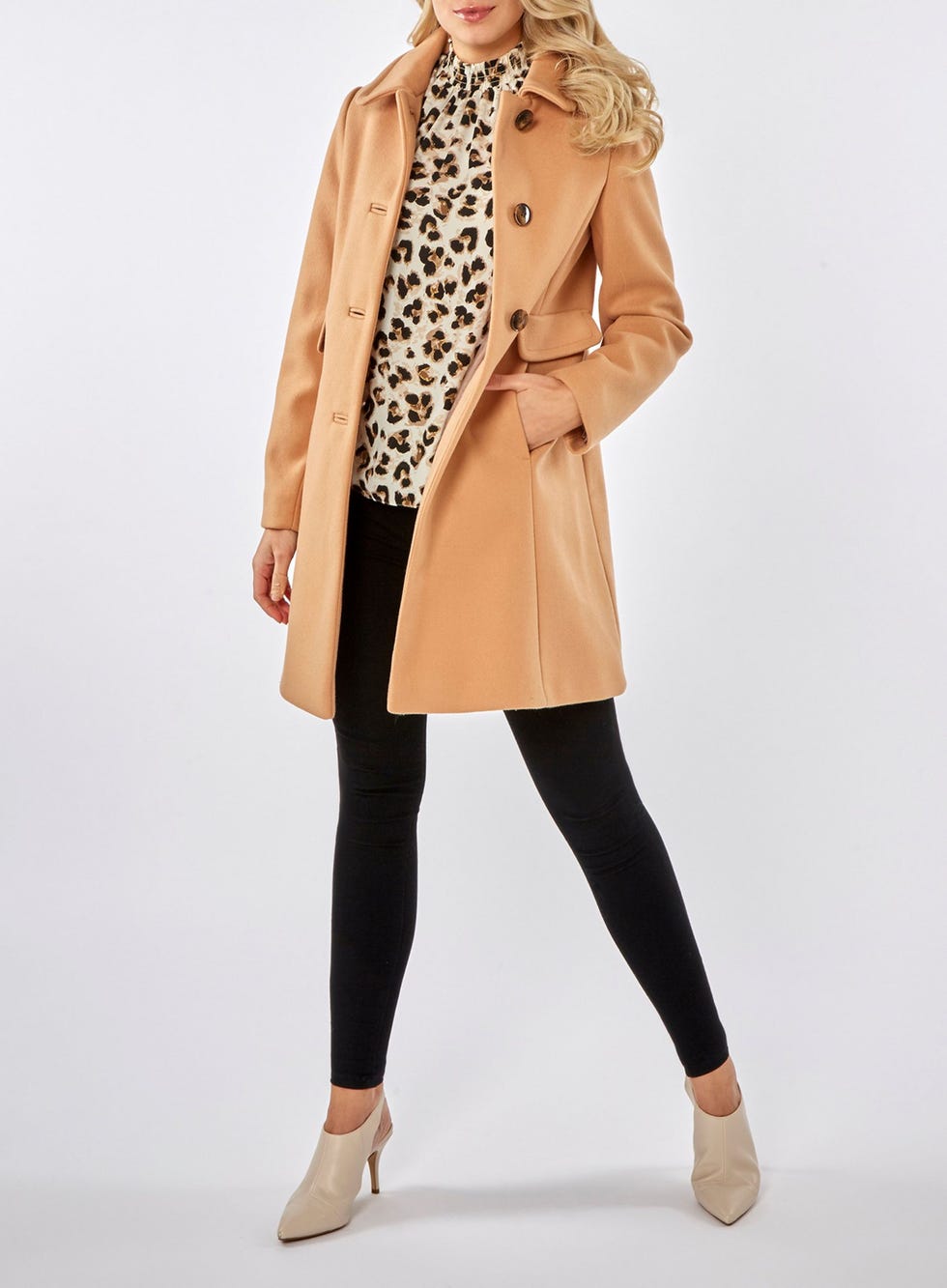 Camel Button Front Dolly Coat