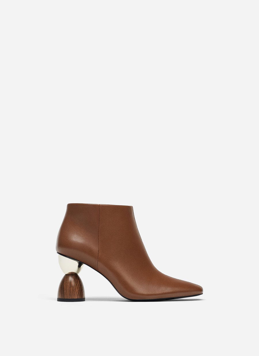 Leather Ankle Boots with Asymmetric Heel