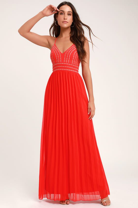 Red Embroidered Prom Dress