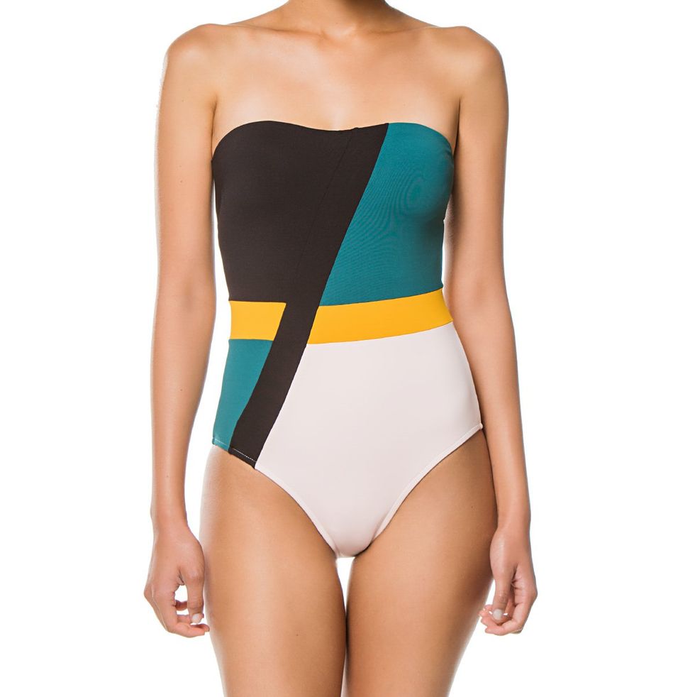 Colorblocked Bandeau One-Piece Swimsuit