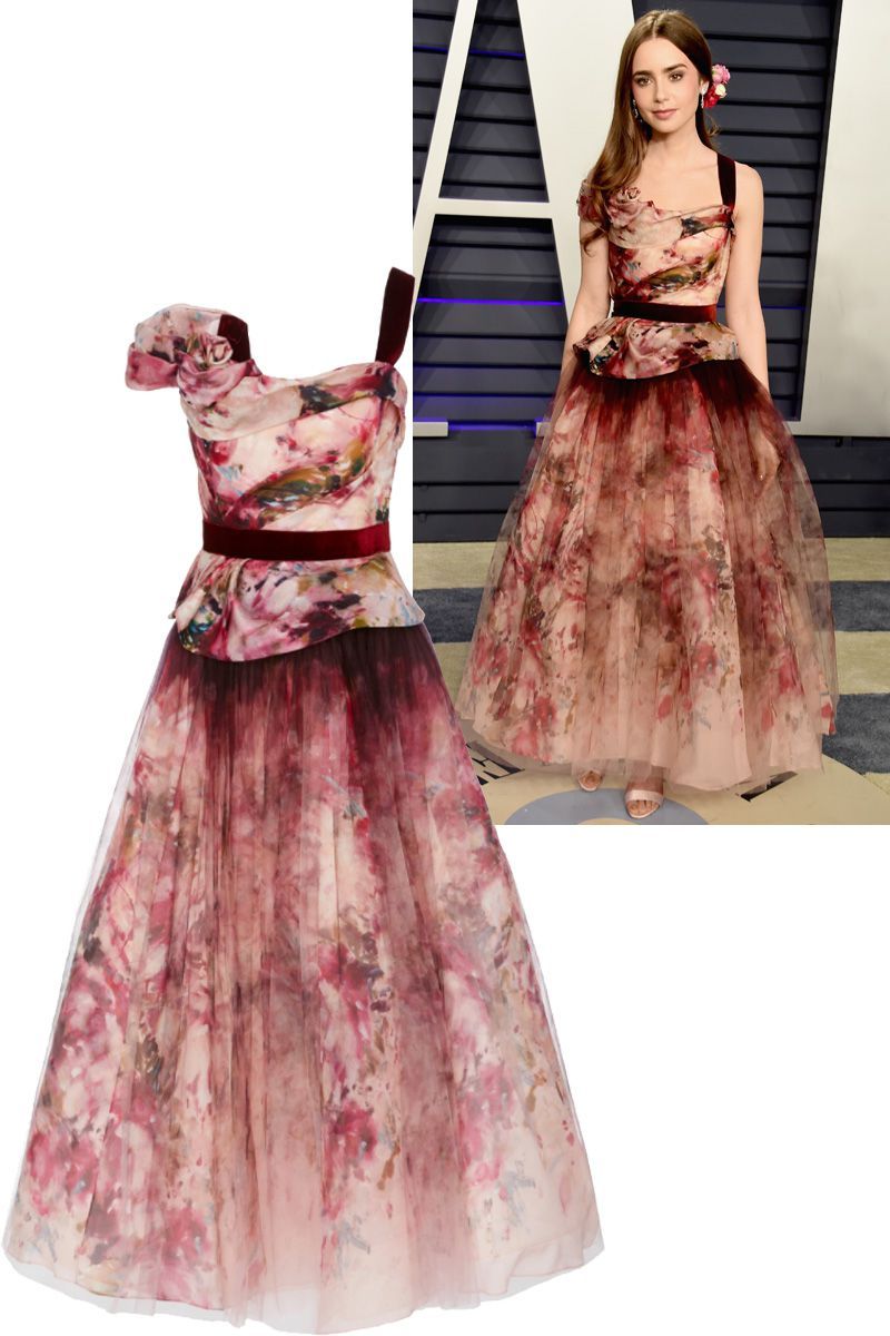 Lily Collins' floral-print dress