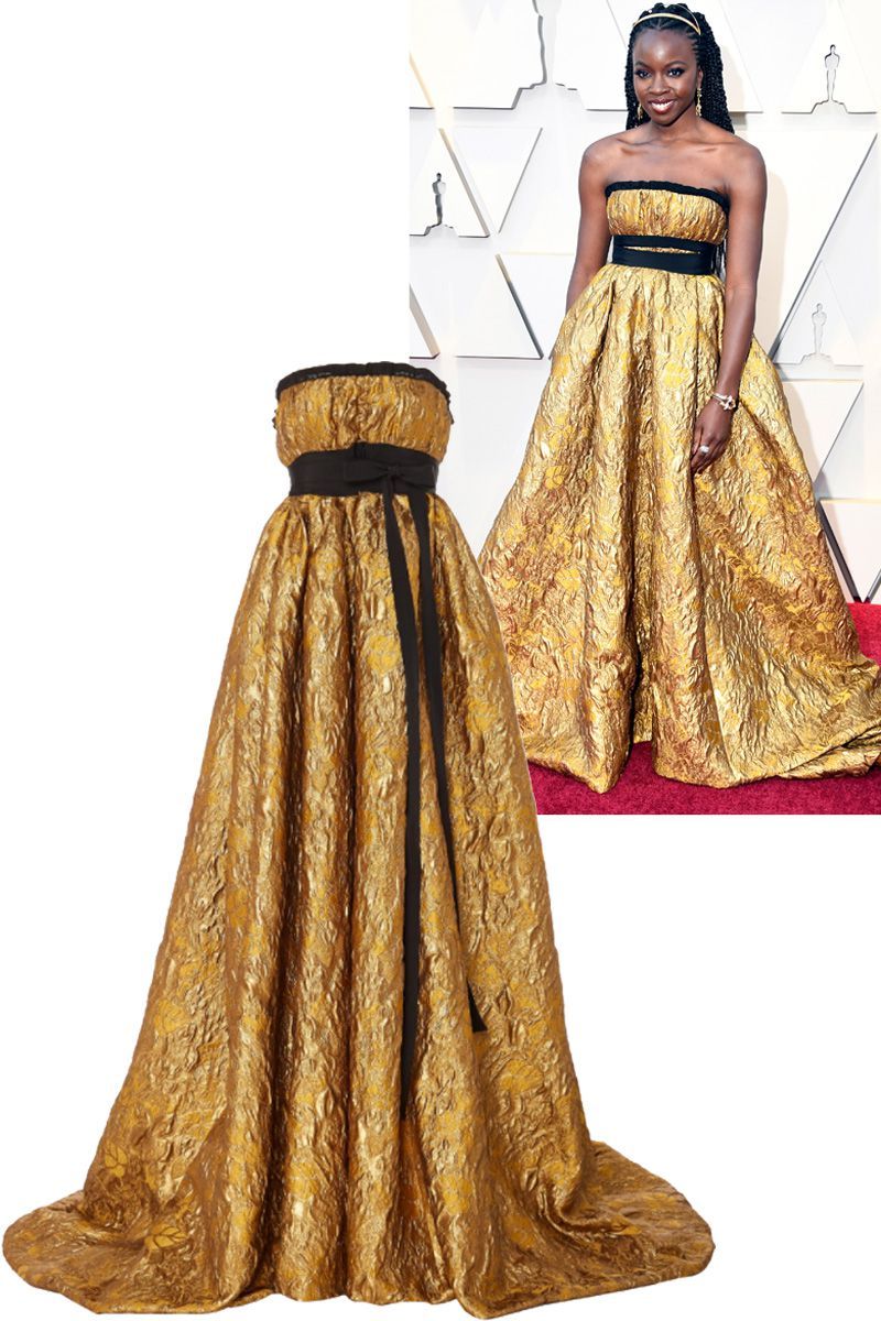 Danai Gurira's belted jacquard dress