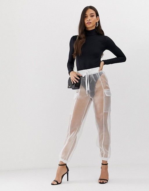 Flounce London sheer organza combat trousers in white