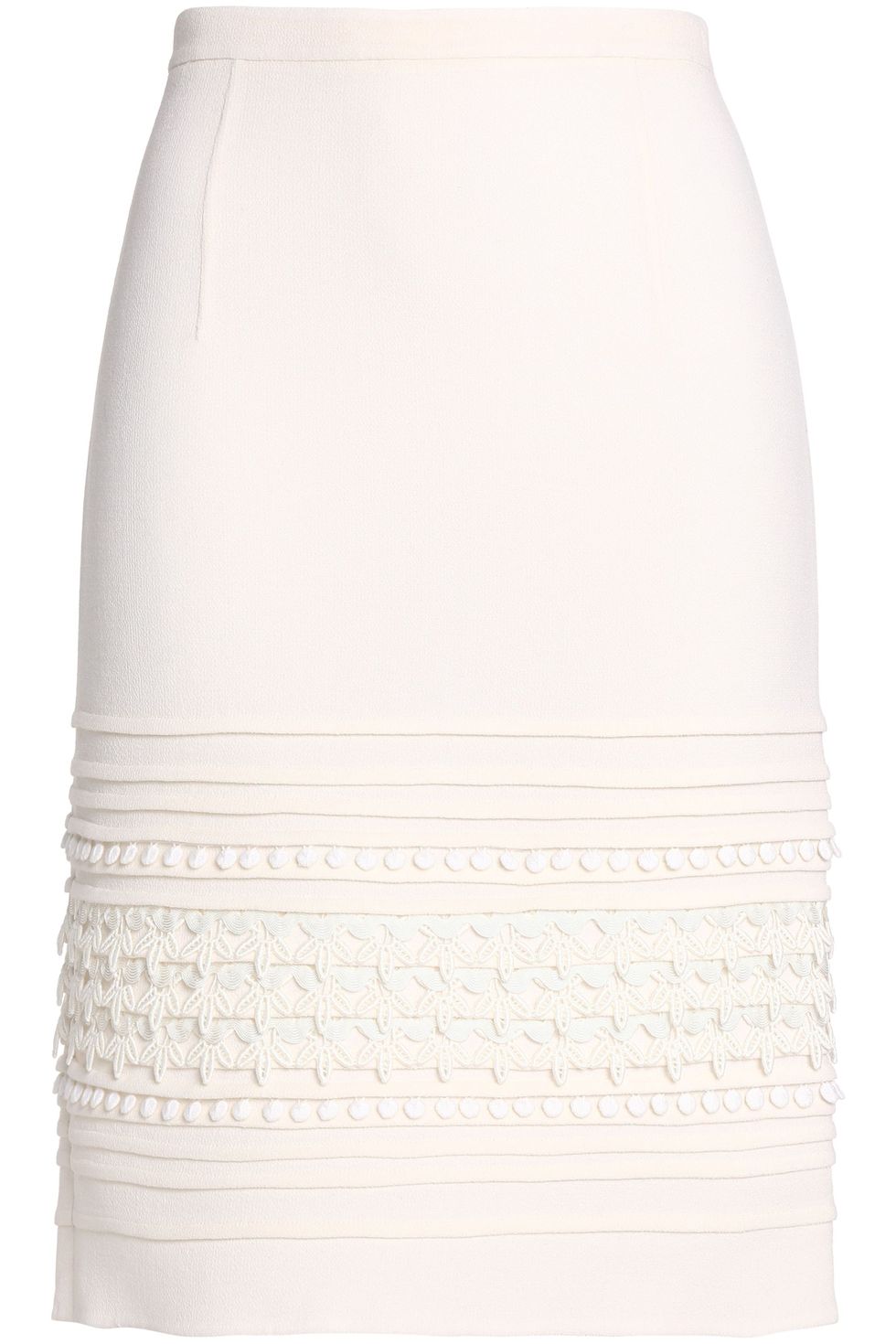 Lace-Trimmed Stretch-Wool Crepe Skirt
