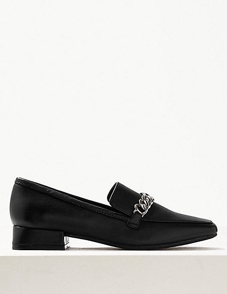 Leather Chain Detail Loafers