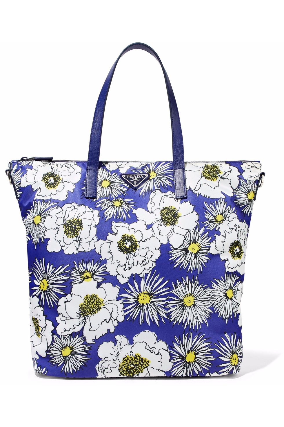 Textured Leather-Trimmed Floral-Print Shell Tote