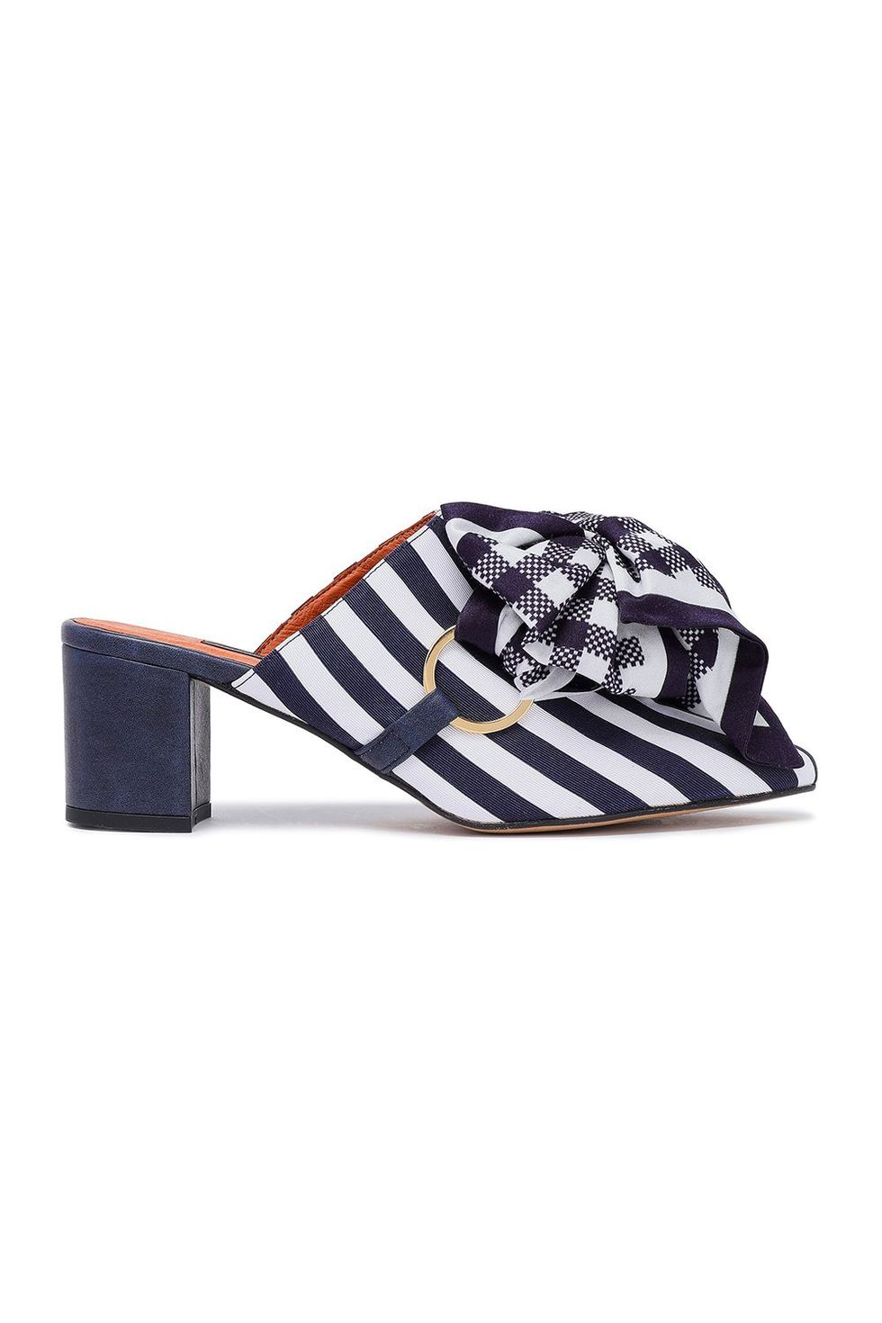 Bow-Embellished Striped Satin Mules