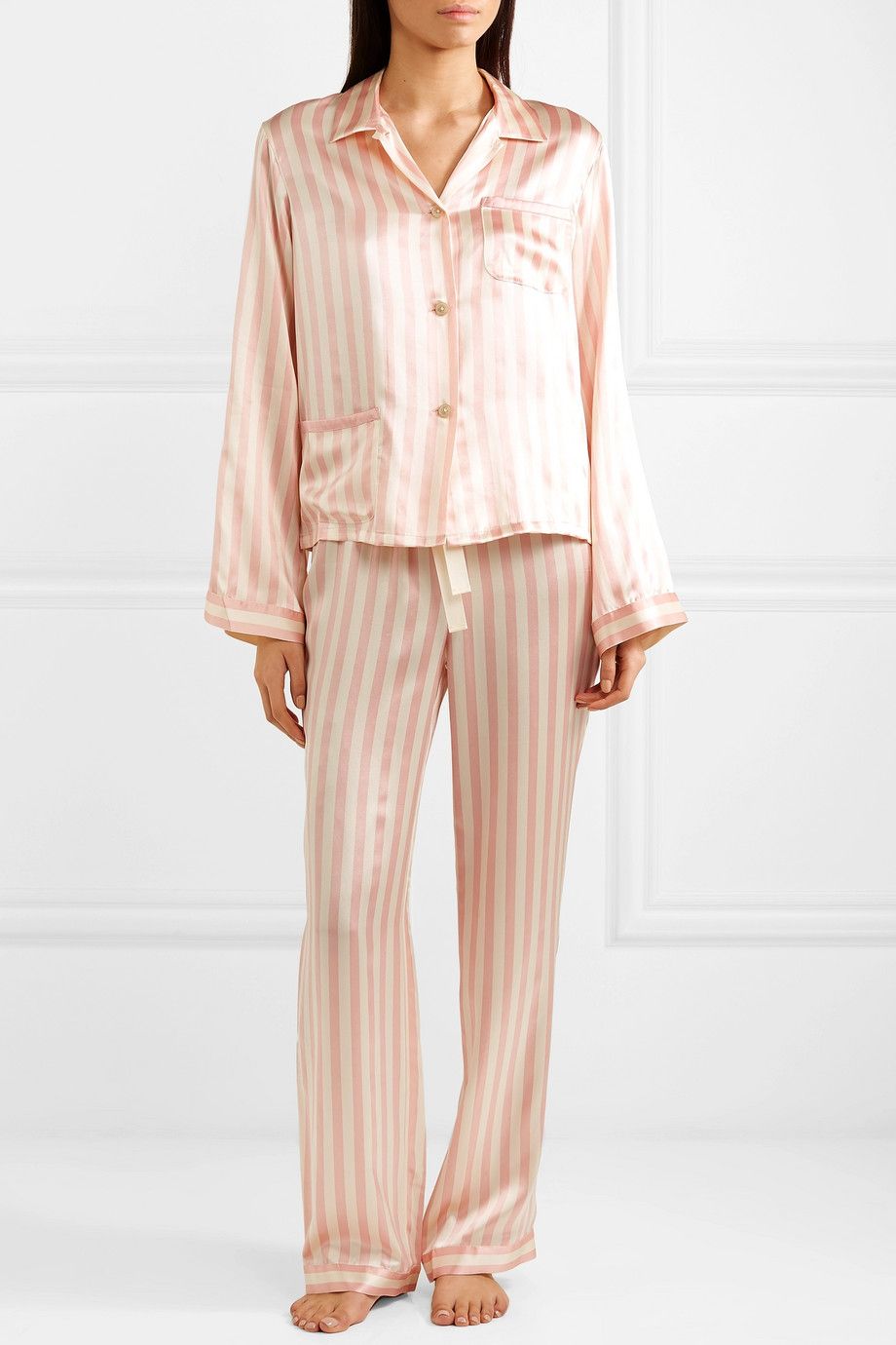Ruthie Striped Silk-Charmeuse Pajama Shirt