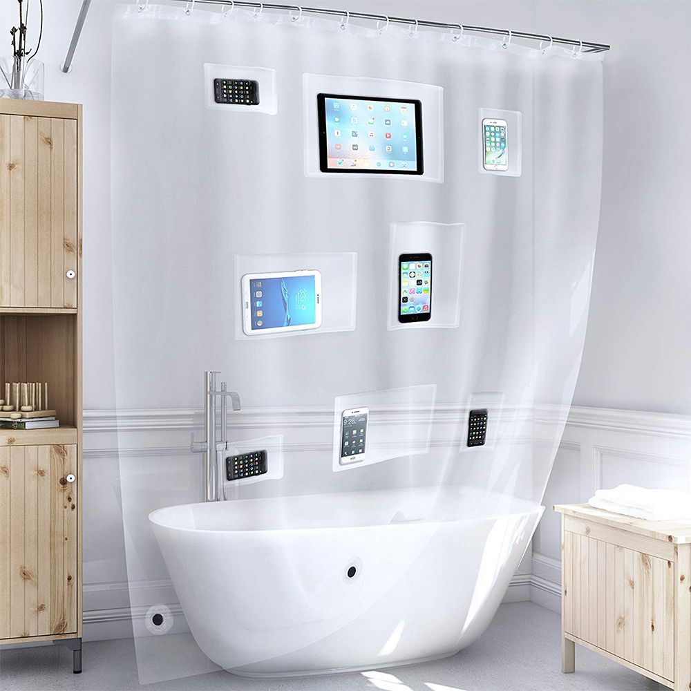 Shower curtain with deals pockets