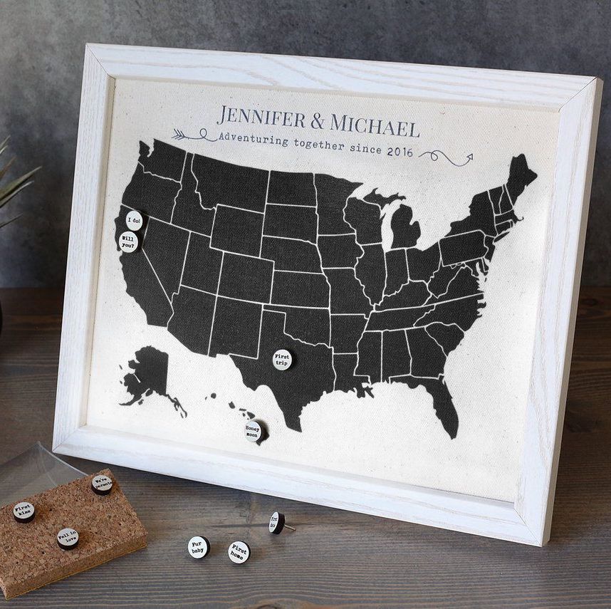 Custom Linen Map with Personalized Pins