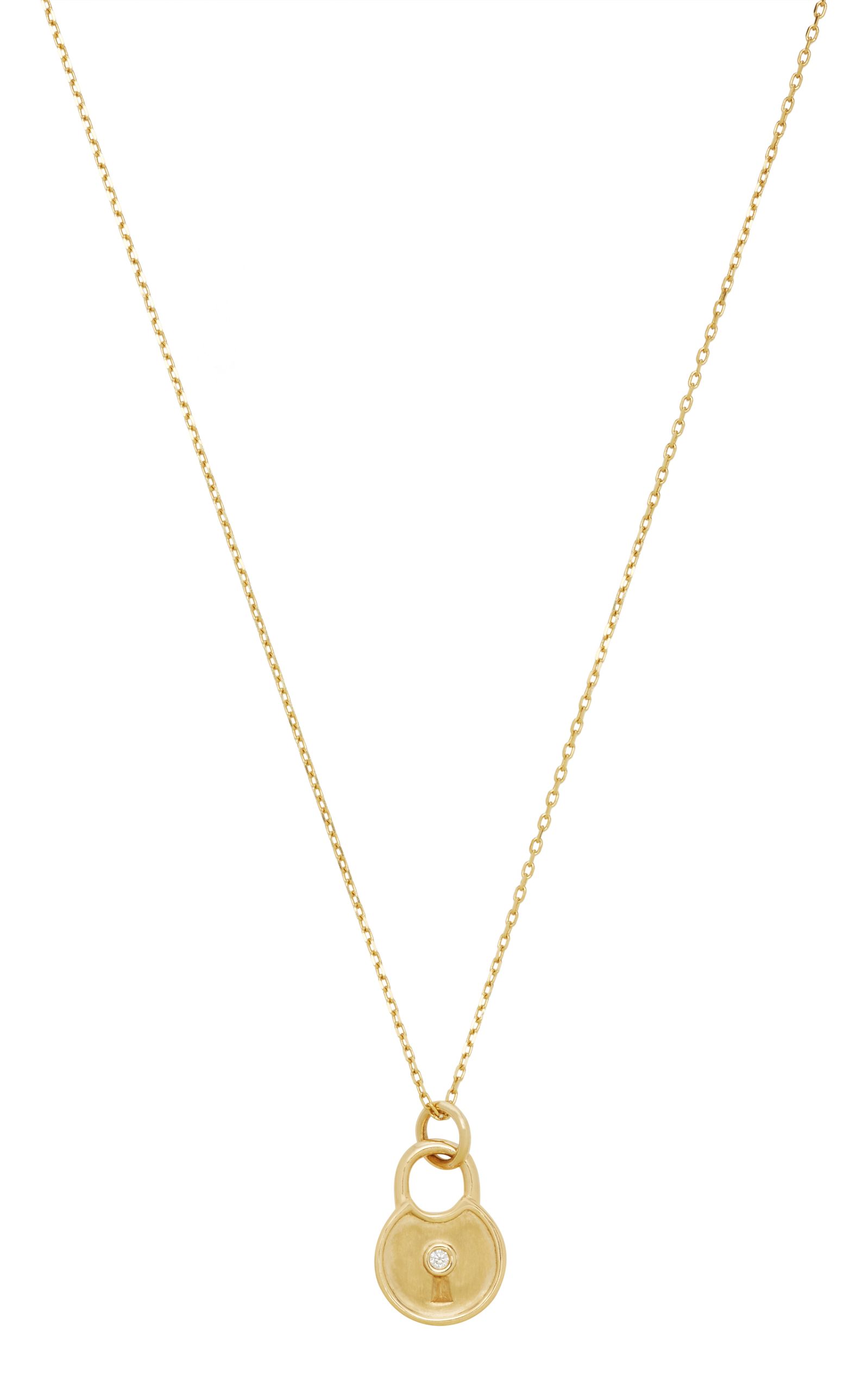 18K Gold Diamond Round Lock Charm Necklace
