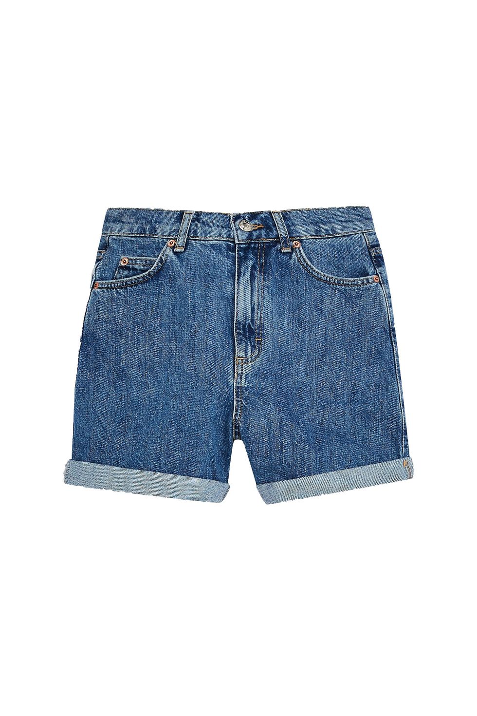 Topshop Petite denim comfort stretch Mom shorts in bleach-Blue