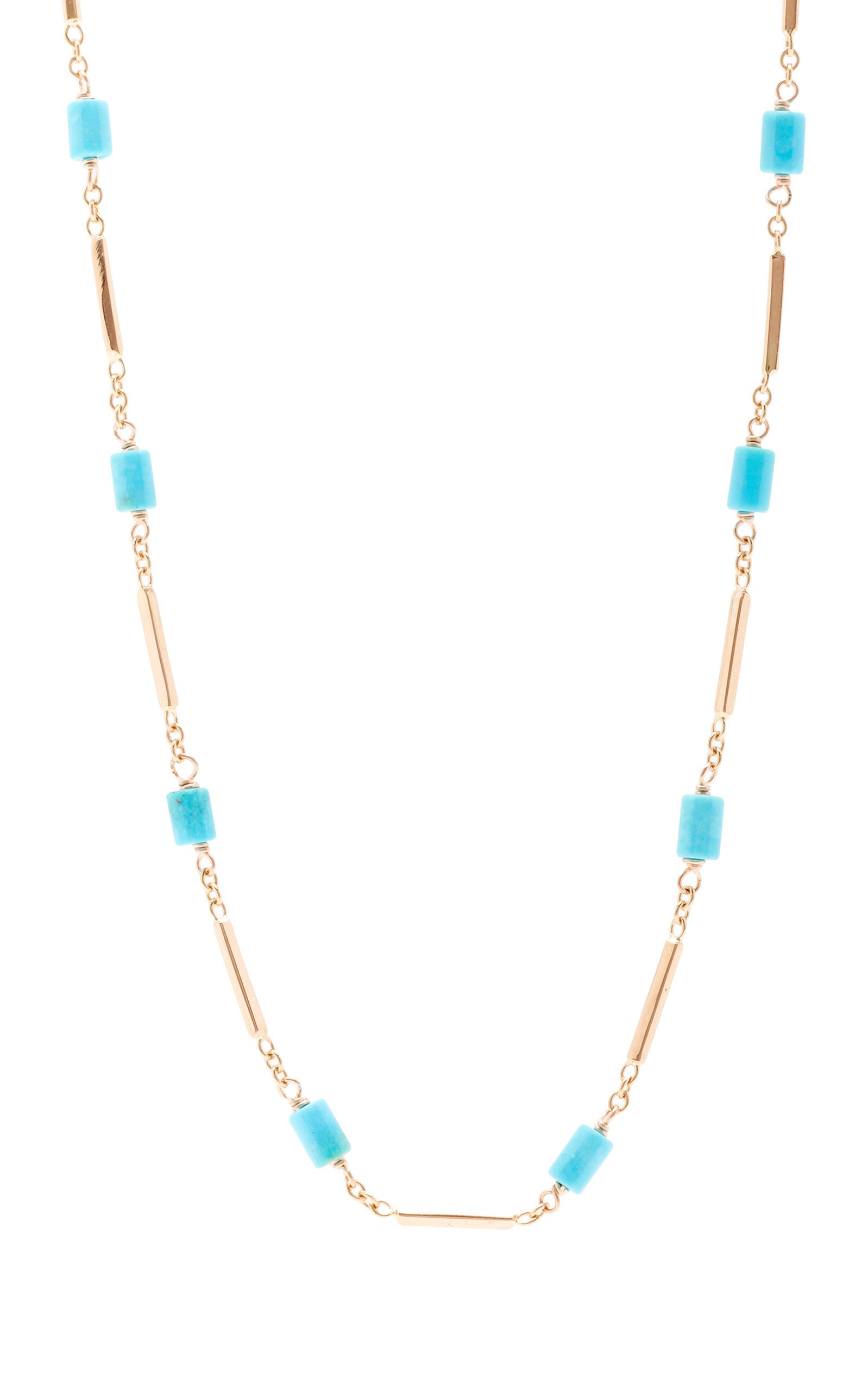 14K Rose Gold Turquoise and Bar Necklace