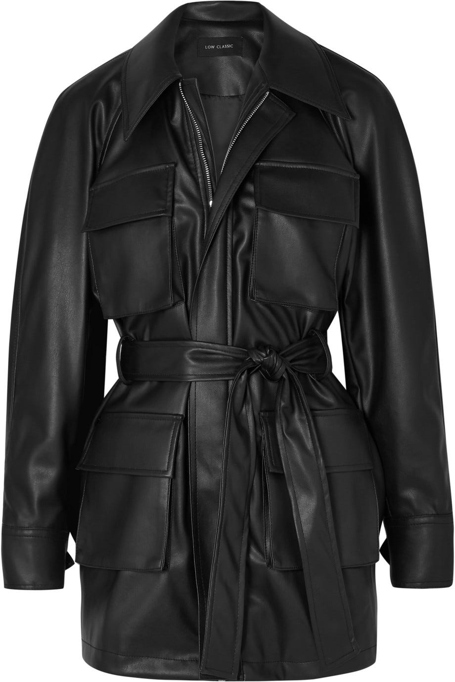Belted faux leather jacket