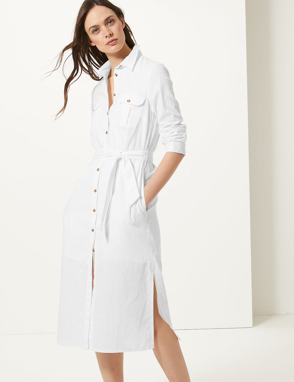Patch Pocket Midi Shirt Dress 