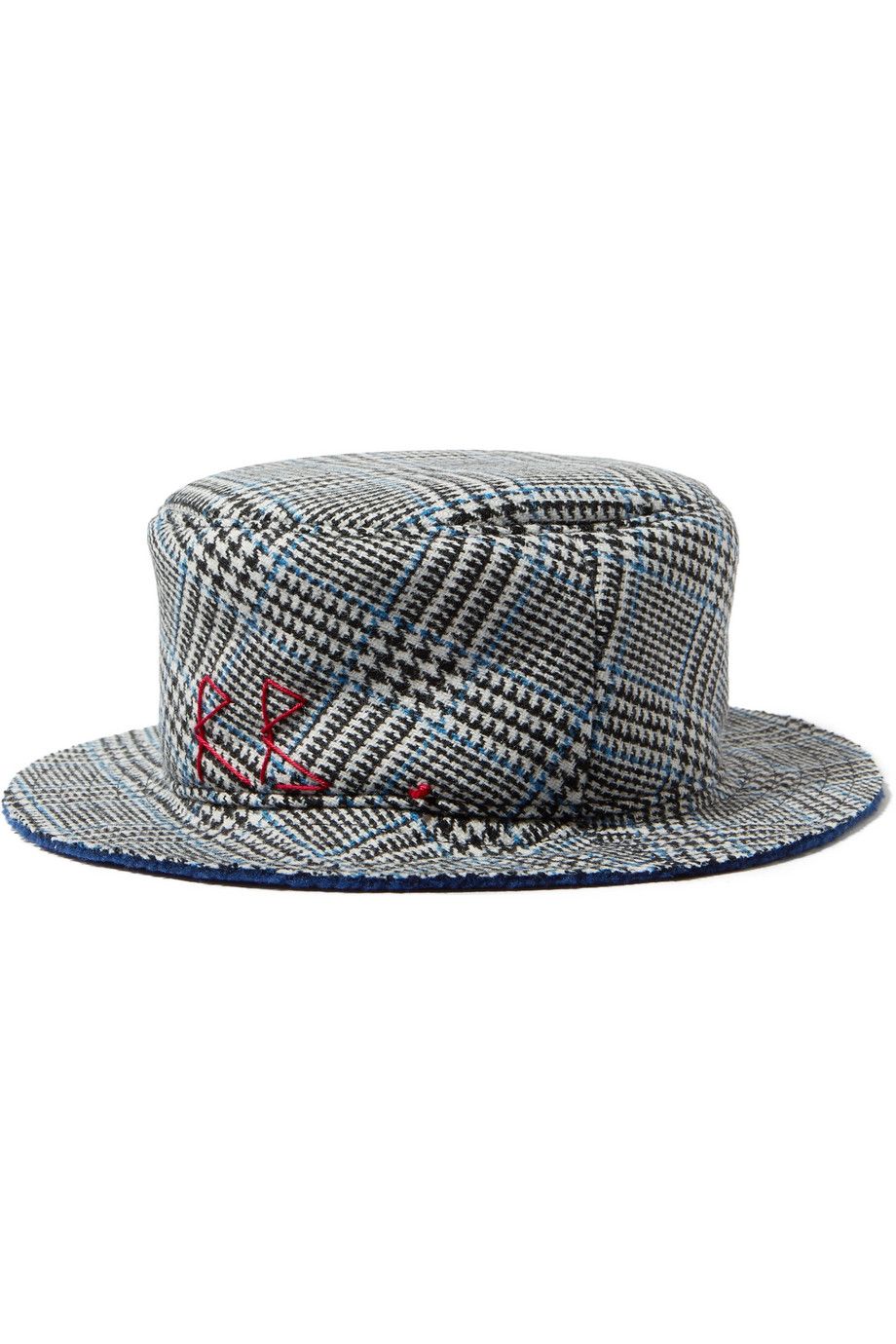 Embroidered checked wool bucket hat