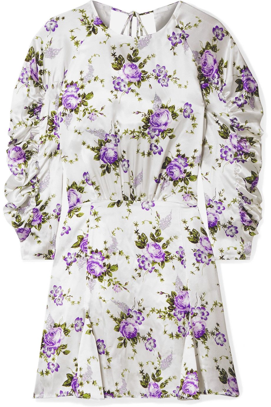 Ruched Floral-Print Silk-Charmeuse Mini Dress
