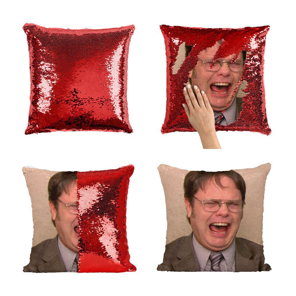 Red Sequin Laughing Dwight Schrute Pillow