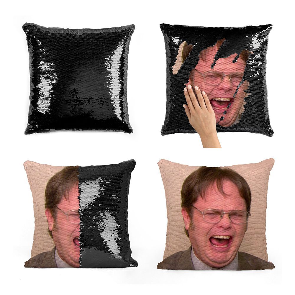 Black Sequin Laughing Dwight Schrute Pillow