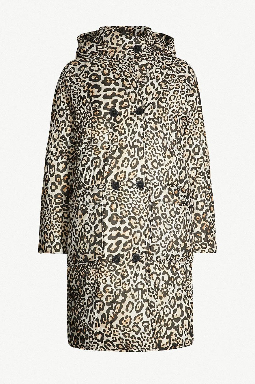 WHISTLES Leopard-print quilted shell hooded puffer coat