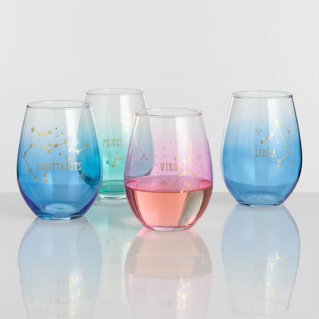 Pastel Ombre Zodiac Sign Stemless Wine Glass