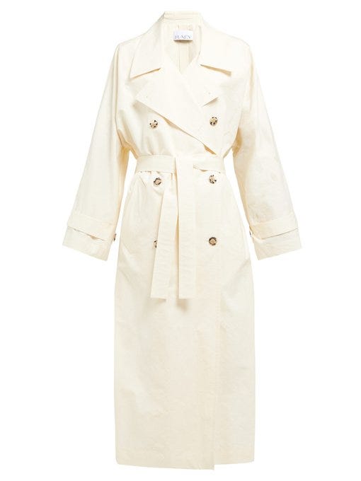Papery cotton-blend long trench coat