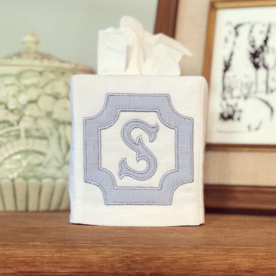 Embroidered Linen Tissue Box Cover