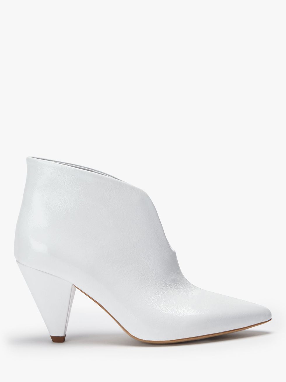 Kin Poppy Cone Heel Ankle Boots, White Patent Leather