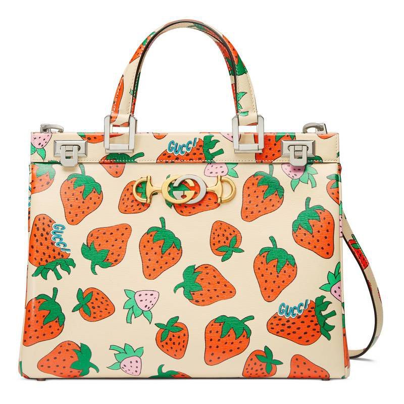 Strawberry print medium top handle bag