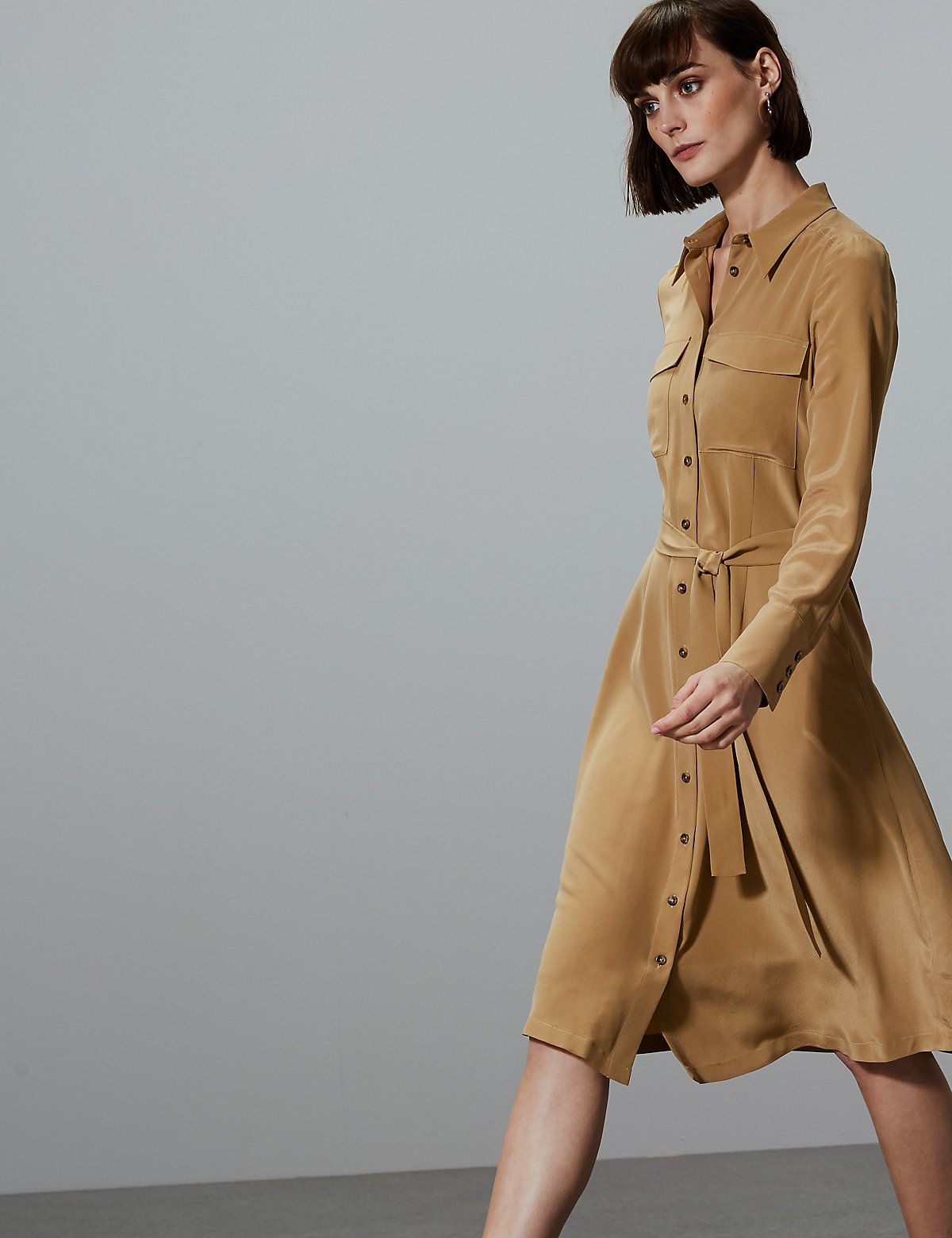 silk shirt dress midi