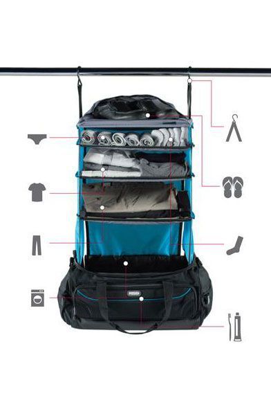 luggage with shelves inside