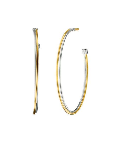 Silver & 18k Yellow Gold Tube Hoop Earrings, 1mm