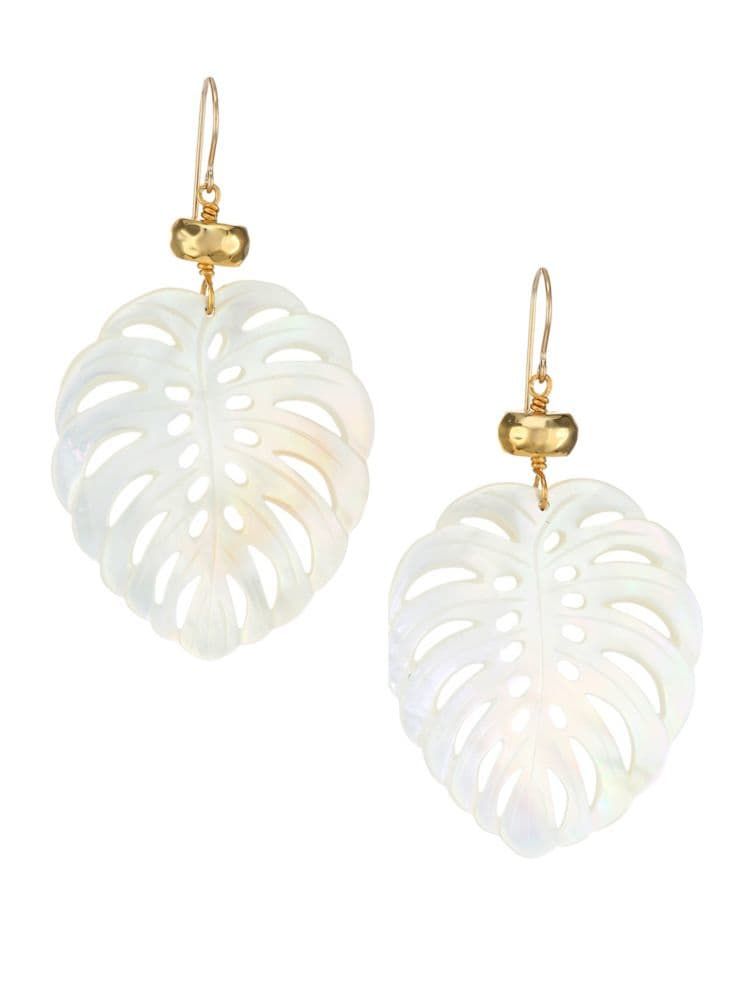 Mother-Of-Pearl & 22K Goldplated Palm Leaf Earrings