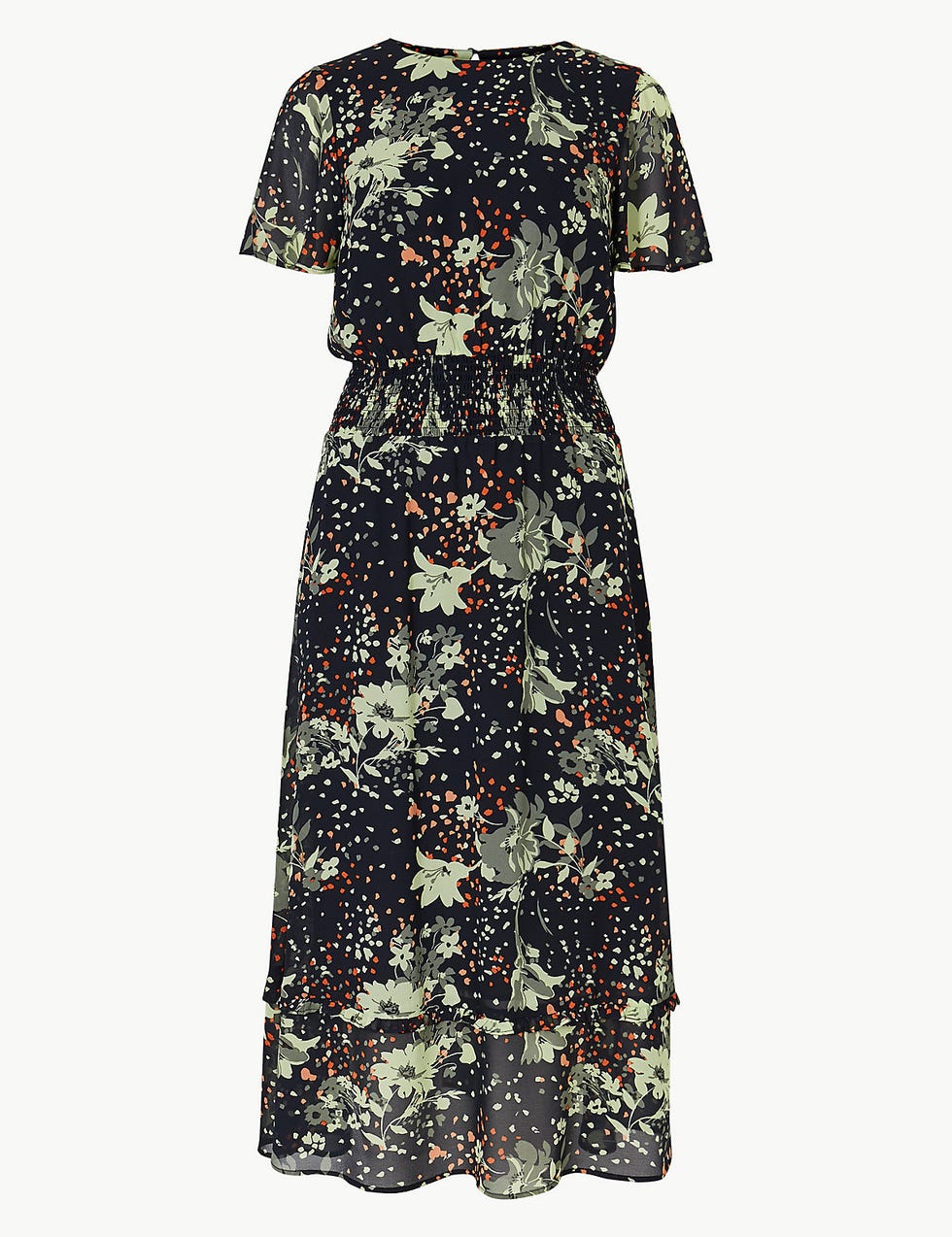 Floral Print Waisted Midi Dress 