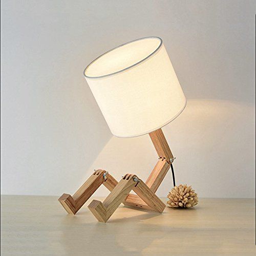 LED Robot Shape Wooden Desk Lamp